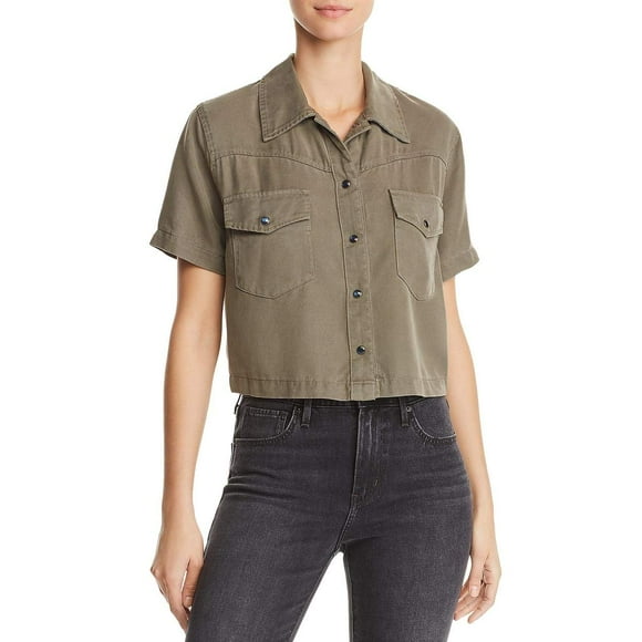 Hudson Jeans Women's Short Sleeve Western Shirt, Desert sage, LG