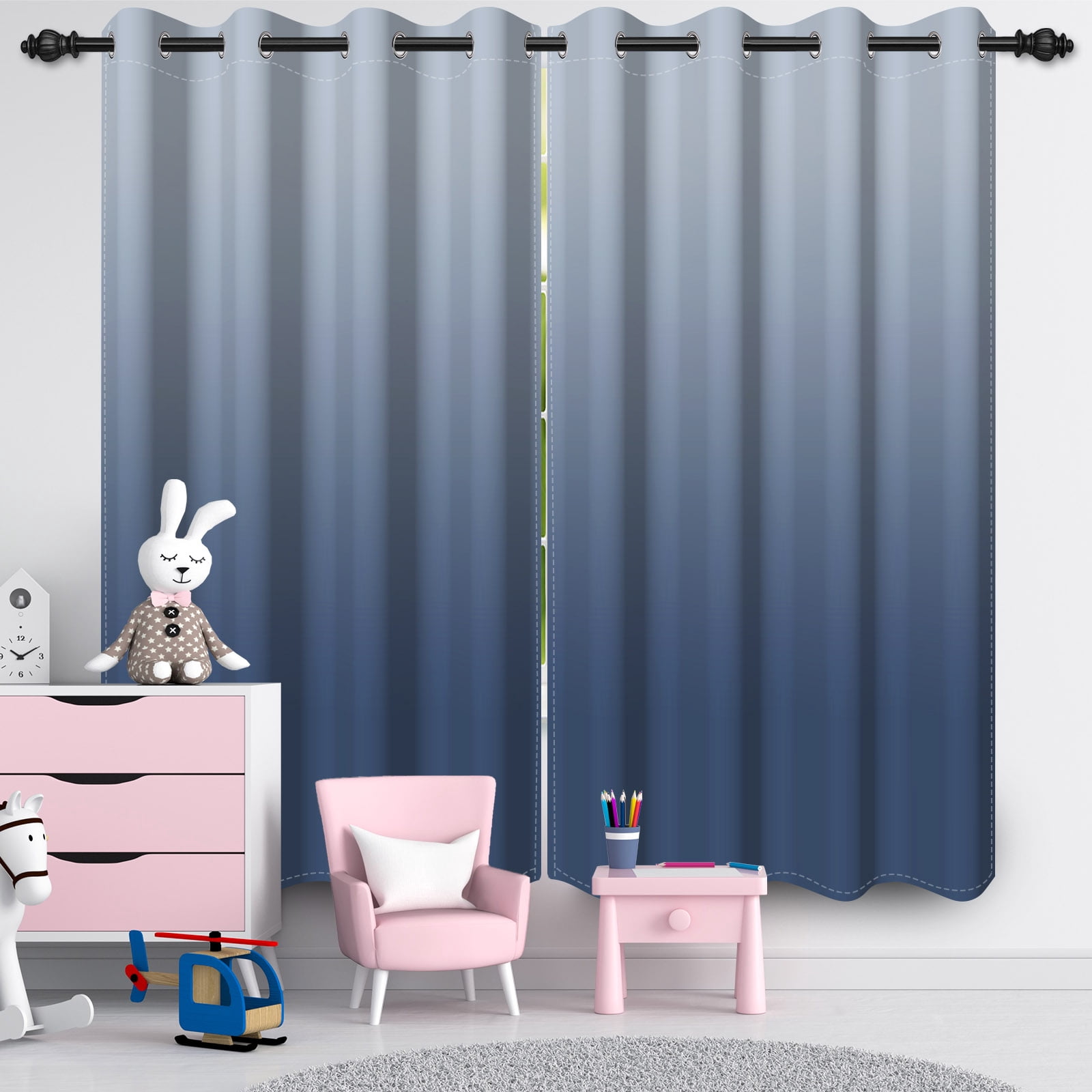 Nanqianyi Gray Blue Gradient Blackout Curtains with Grommet, Room Darkening Window Drapes for Living Room/Bedroom,2 Panels, 42x63 inches