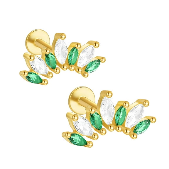 Green Marquise CZ Flat Back Earrings for Cartilage Upper Lobe Gold Plated Sterling Silver 1 pair by Ginger Lyne