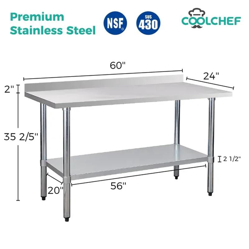 18-Gauge Stainless Steel Commercial Work Table with Backsplash and Undershelf