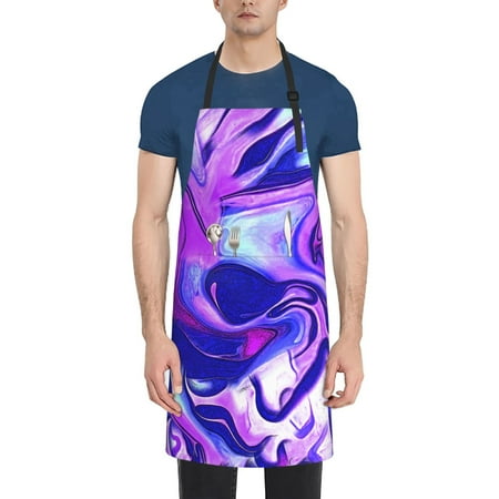 

Naloa Swirl Print Blue Purple1 Apron Kitchen Aprons with Pockets for Women Men Chef