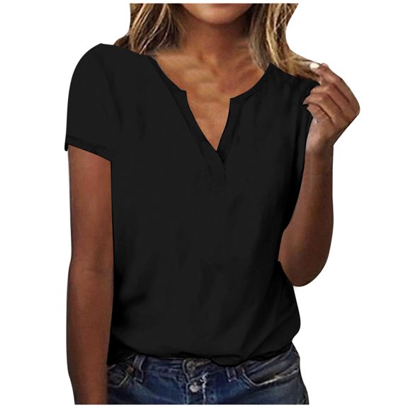 Npasoilc Summer Short Sleeves for Women V-Neck Tops T-Shirt Casual Loose Blouses Pullover