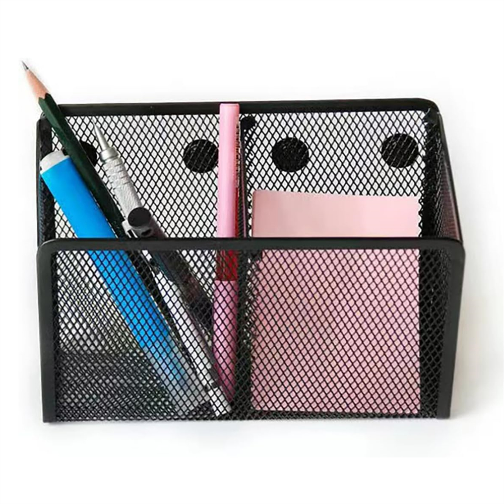 HYG Mesh Metal Magnetic Marker Holder Black Pencil Cup Locker Organizer Accessories Large Metal Pencil Storage Basket for Refrigerator Whiteboard Blackboard 2 Pack