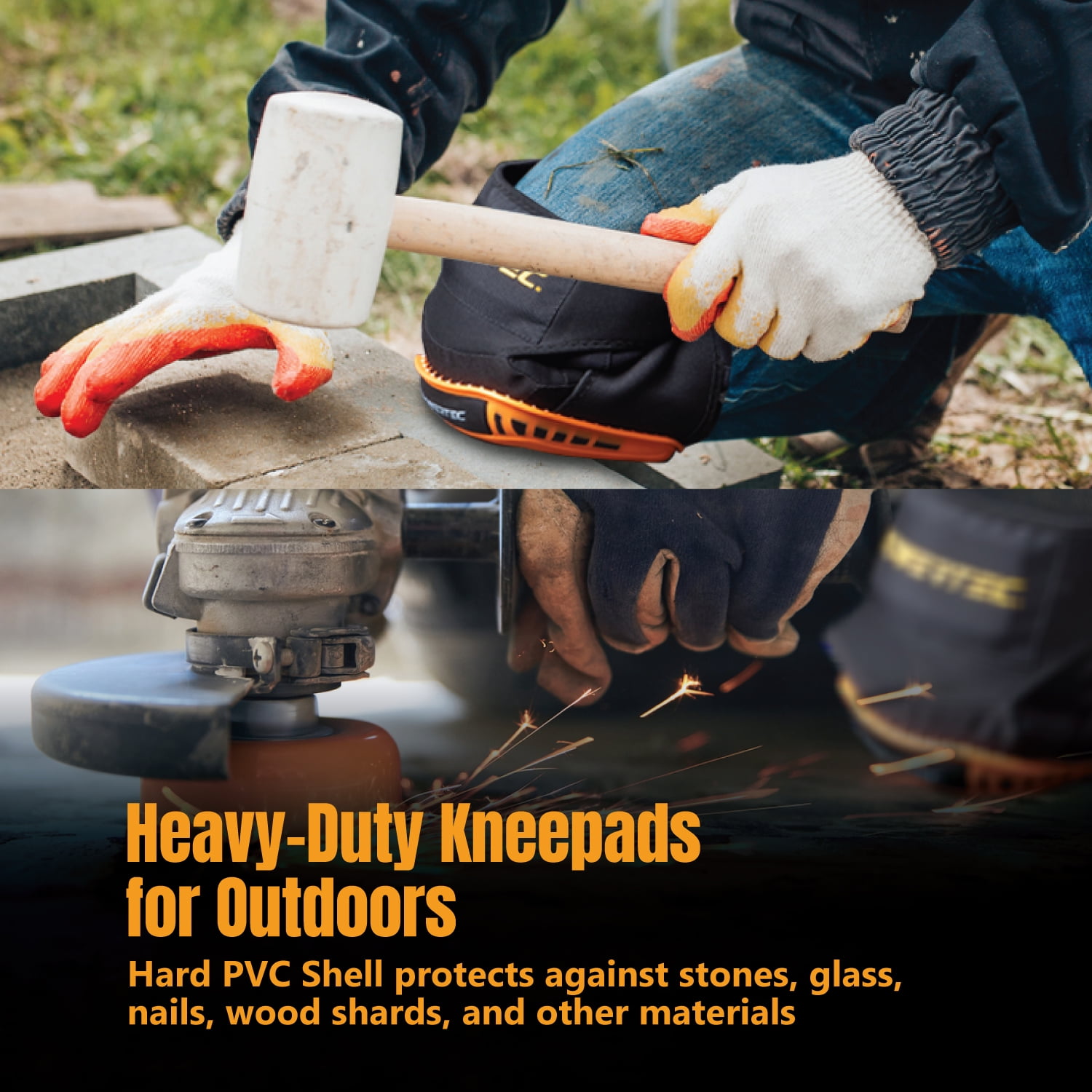 POWERTEC Safety Knee Pads for Men and Women Knee Support with Adjustable Thigh Straps Heavy Duty Shell Soft Foam and Extra Thick Gel Cushion for Work, Construction, Flooring, Roofing (71880)