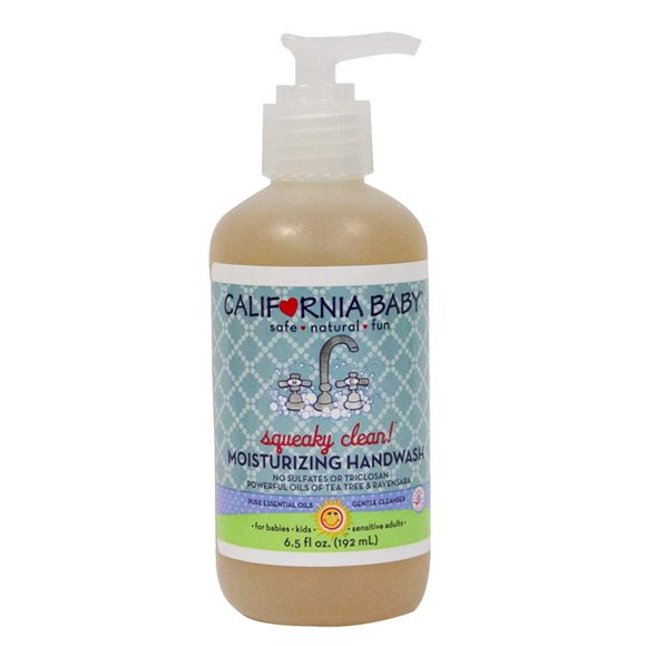 California Baby Squeaky Clean Nettoyant pour les Mains Hydratant (6,5 Onces) / 100 % d'Origine Végétale / Nettoyant Doux aux Huiles Essentielles Pures / Parfum Frais Naturel d'Arbre à Thé et de Citron / Calendu Doux pour la Peau