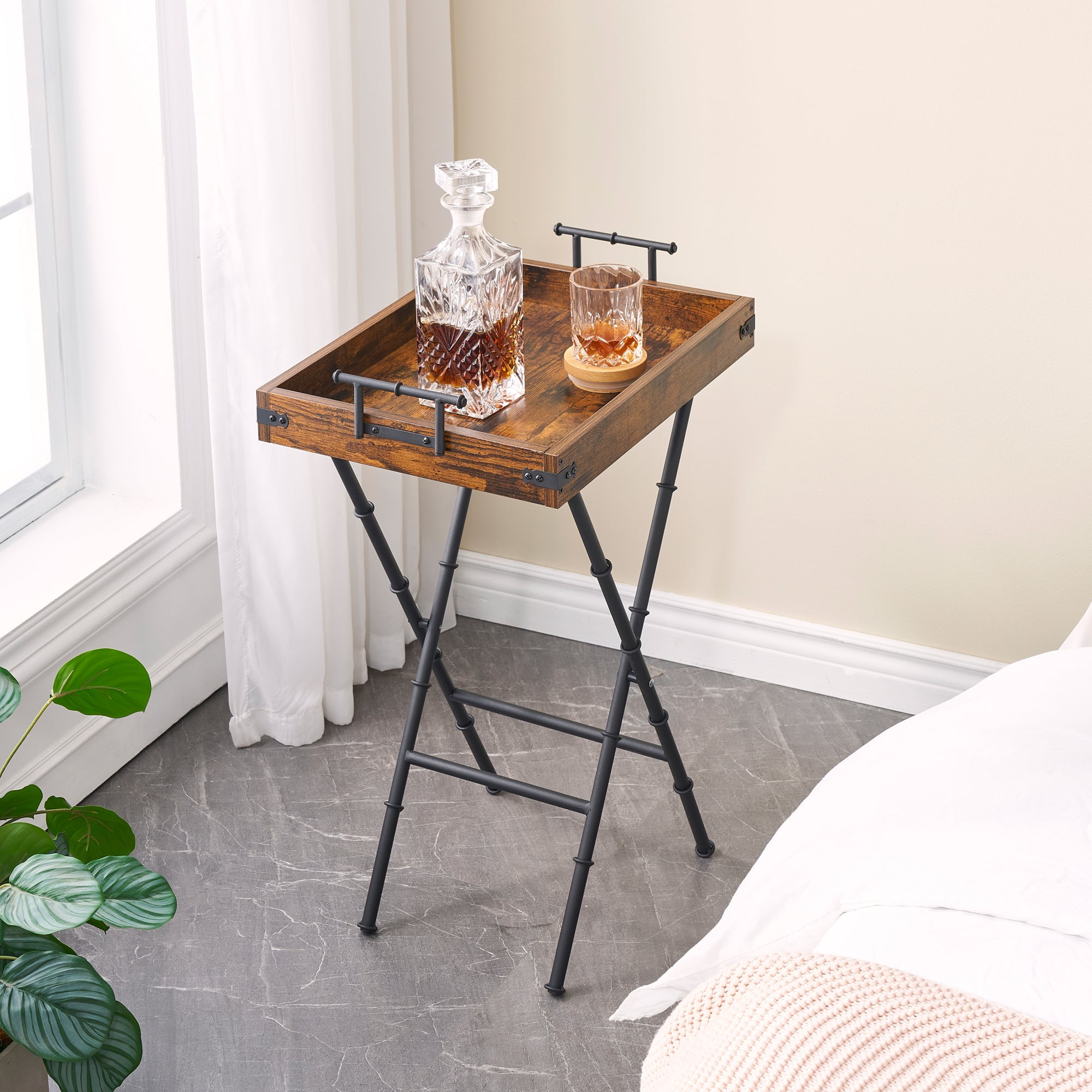 VECELO Folding TV Tray Table with 2 Removable Serving Trays for Eating