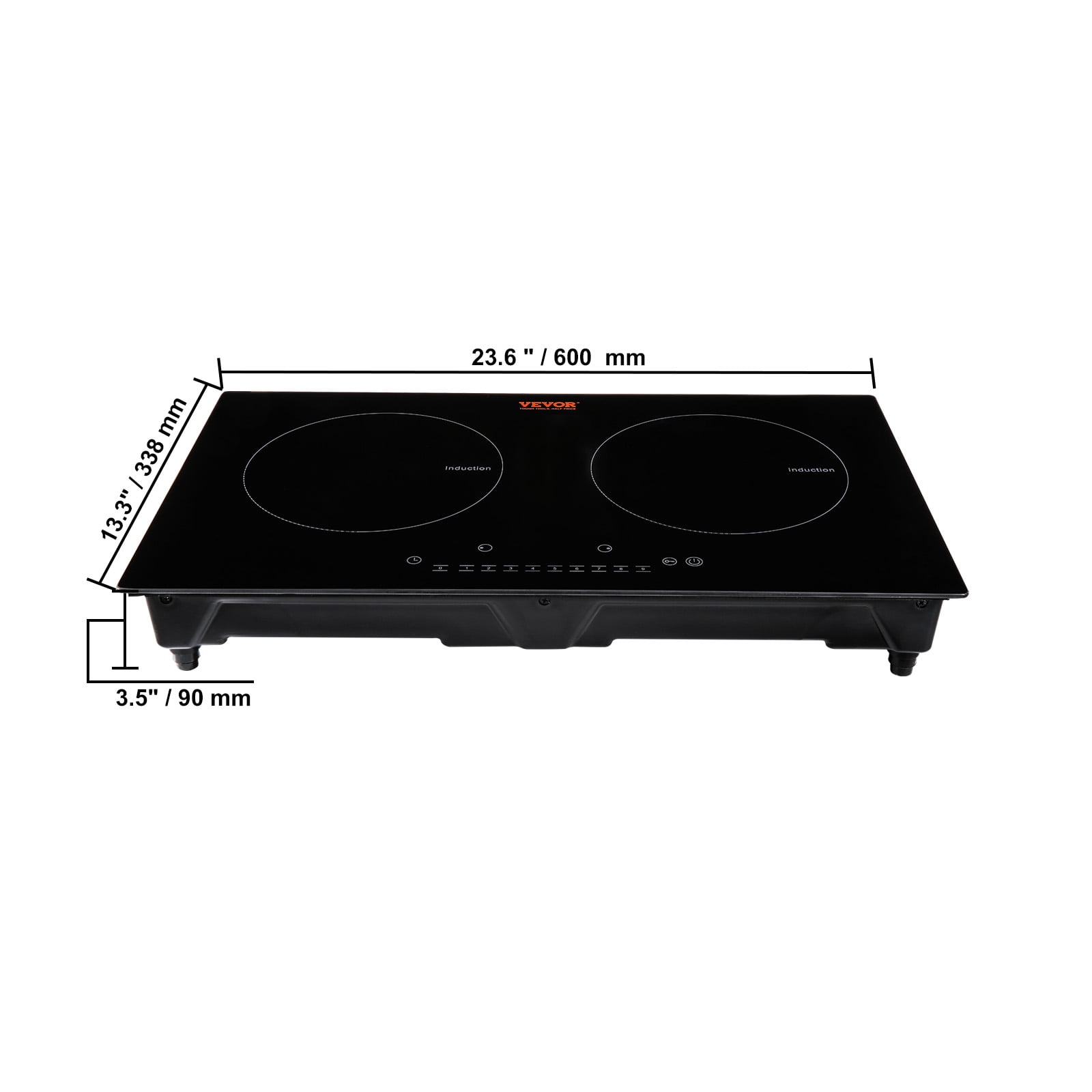 VEVOR Electric Cooktop, 2 Burners, 24'' Induction Stove Top, Built-in Magnetic Cooktop 1800W, 9 Heating Level Multifunctional Burner, LED Touch Screen w/ Child Lock & Over-Temperature Protection