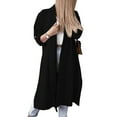 thumbnail image 3 of hirigin Women Open Front Trench Coat Solid Color Loose Casual Split 3/4 Sleeve Long Cardigan for Autumn Streetwear, 3 of 5