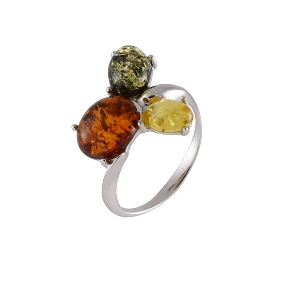 HolidayGiftShops Sterling Silver and Baltic MultiColored Amber Adult Ring Kayla- size 6.5