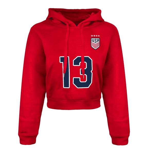 Girl's USWNT Cropped Hoodie, Alex Morgan #13, Red (YS)