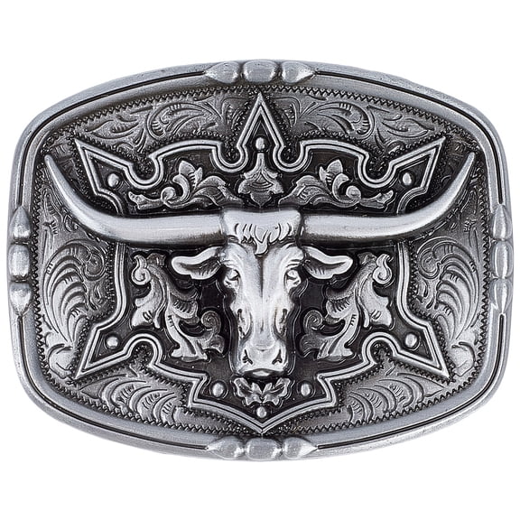 Western Cowboy Bull Head Belt Buckle Vintage Rectangle Cowgirl Rodeo Long Horn Bull Wasitband Buckle Country Engraved Cowboy Alloy Fastener