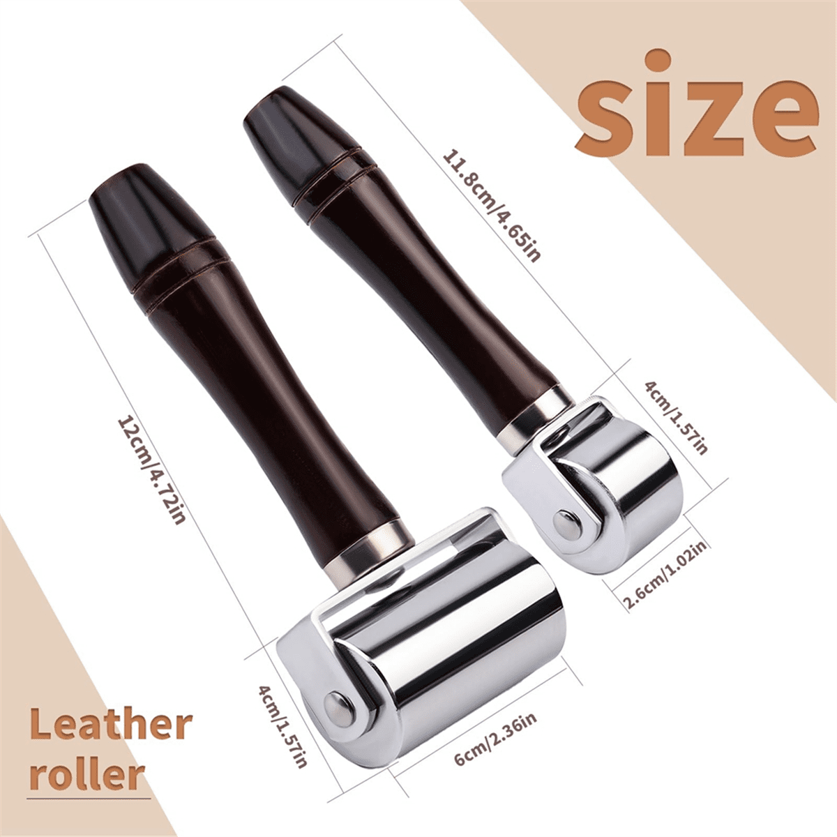 26mm+60mm Leather Edge Roller, Wooden Handle Leather Rolling Craft Roller, Seam Roller for Leather