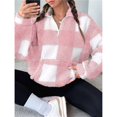 thumbnail image 6 of Women's Plaid Long Sleeve Zipper Fleece Sweatshirt Pullover Jacket Coat with Pockets Pink M, 6 of 10