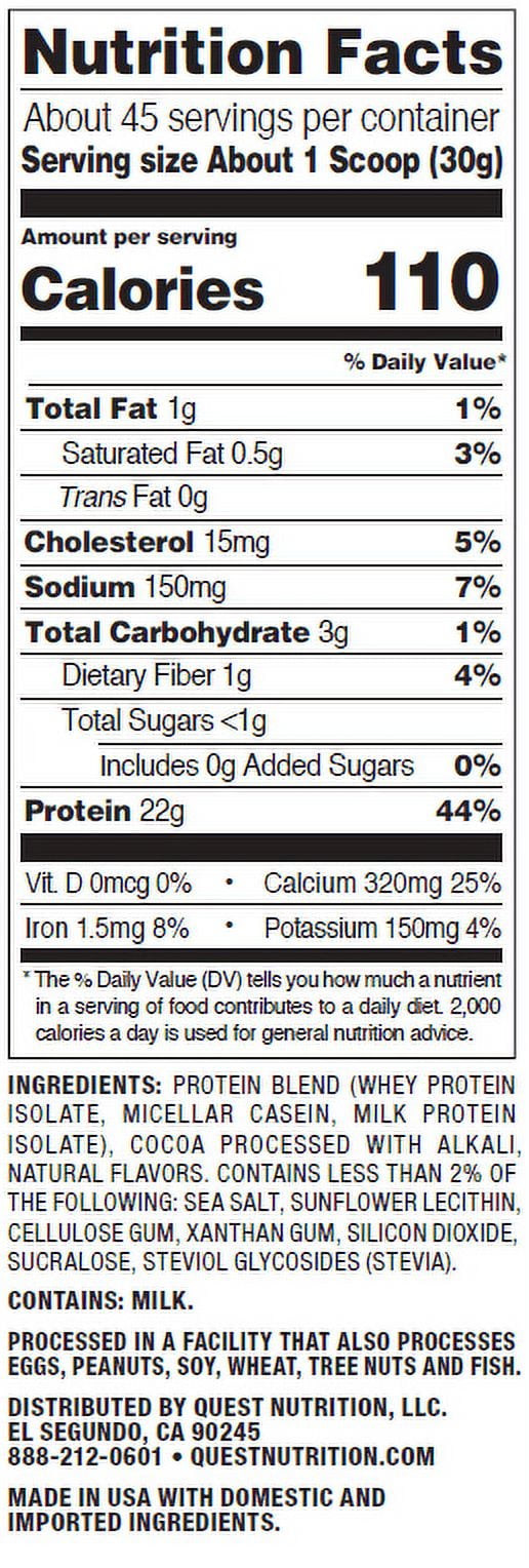 Quest Protein Powder, Chocolate Milkshake, 22g Protein, 3lb, 48oz