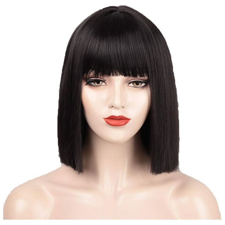 keusn women s wig short straight hair with flat bangs bob one cut