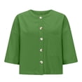 thumbnail image 4 of CKpwisy Womens Oversized Sweatshirt 3/4 Sleeves Button Down Cropped Shirt Casual Fashion Crewneck Loose Lighrweight Tops, 4 of 6