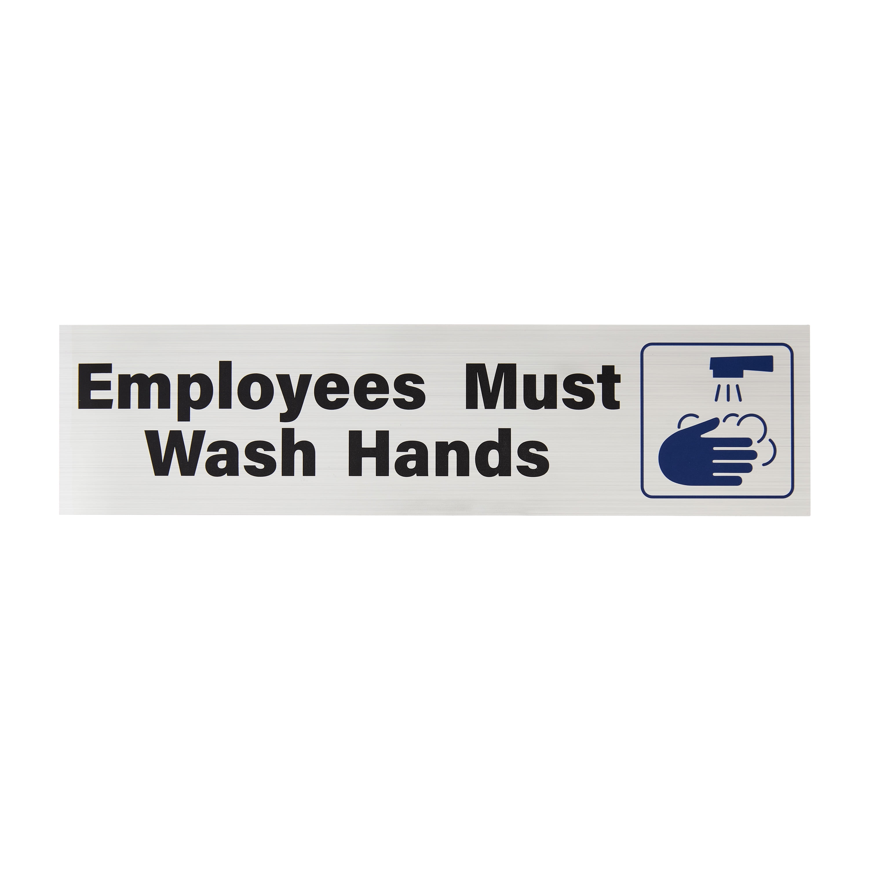 (4 pack) Pen+Gear Employee Must Wash Hands Sign, 2x8 inch , Silver, Adhesive Back for Easy Mounting