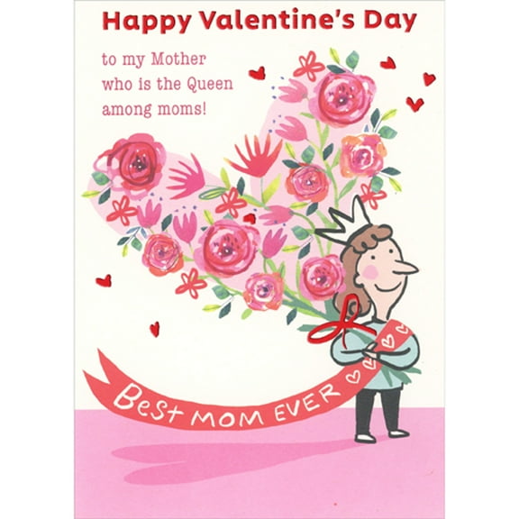 RSVP Queen Among Moms: Woman Holding Heart Bouquet Funny Valentine's Day Card for Mom