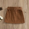 thumbnail image 3 of Toddler Girls Corduroy Skirt High Waist Button Front Belted Short Dress Elastic Waist Ruffle Skirt, 3 of 7