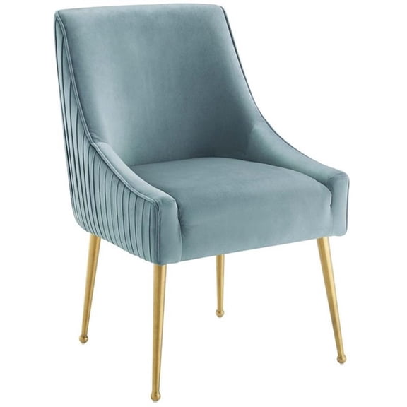 Maklaine 19" Pleated Back Performance Velvet Dining Chair in Light Blue