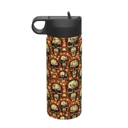 

Adobk Skulls And Hearts Print Water Bottle 18oz Sports Insulated Kettle for Cycling Gym Basketball Outdoor Suitable as a Present