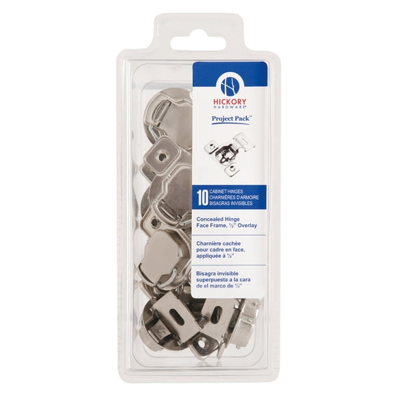 Hickory Hardware 1 Piece Concealed Face Frame with 1/2 Inch Overlay- Pack of 10 - Polished Nickel VP5125-14
