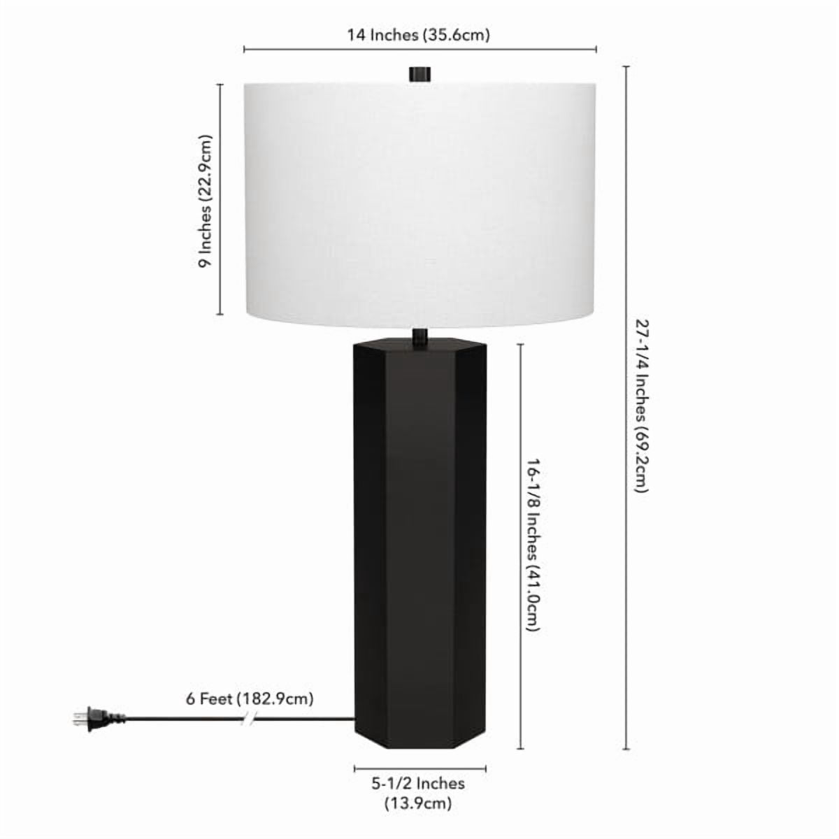 Warren 27.25" Tall Table Lamp with Fabric Shade in Blackened Bronze/White