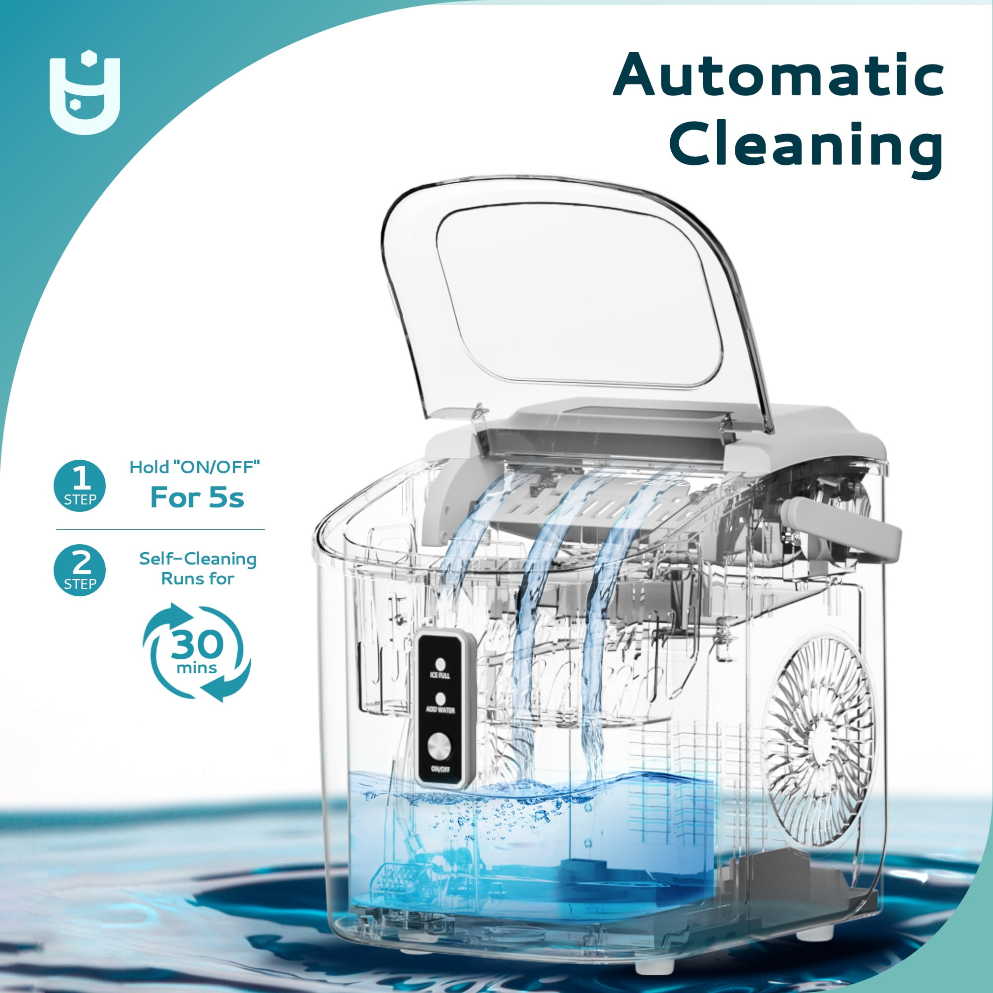 EUHOMY Countertop Ice Maker 26 lbs/Day Portable Self-Cleaning, 9 Bullet Ice in 6 Min, White