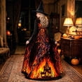 thumbnail image 5 of Witch Dress for Women Halloween Long Sleeve Lace V Neck Vintage Gothic Maxi Dress Allover Halloween Print Haunted House A Line Party Dress, 5 of 6