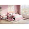 thumbnail image 1 of Bed Frame with Storage Headboard, Kids Bed Frame with 2 Drawers, Velvet Upholstered Platform Bed Frame with Lights, No Box Spring Needed, Easy Assembly, 1 of 9