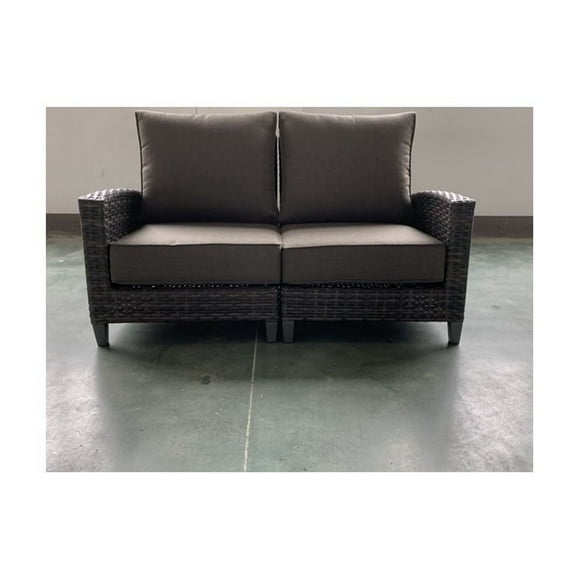 Loveseat Set - 2-Piece Patio Furniture - Modern Aluminum Frame - Charcoal Cushions - 59" x 31" x 33.5"
