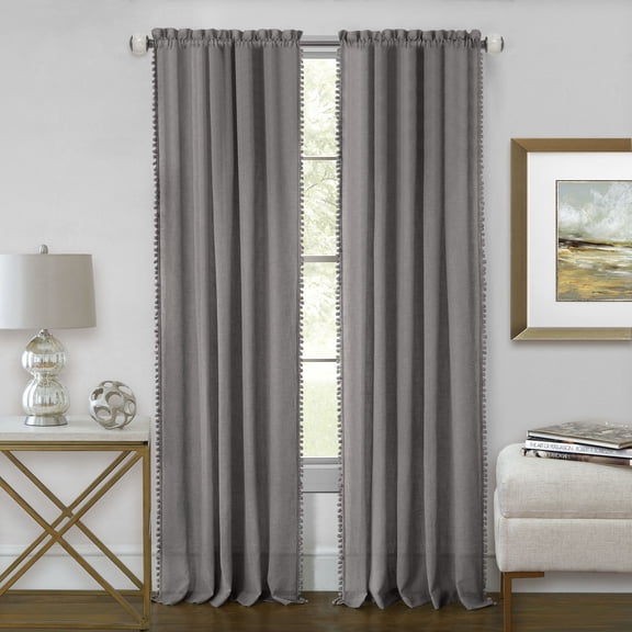 Achim Wallace Rod Pocket Light Filtering Curtain Panel, Grey, 52" x 63"