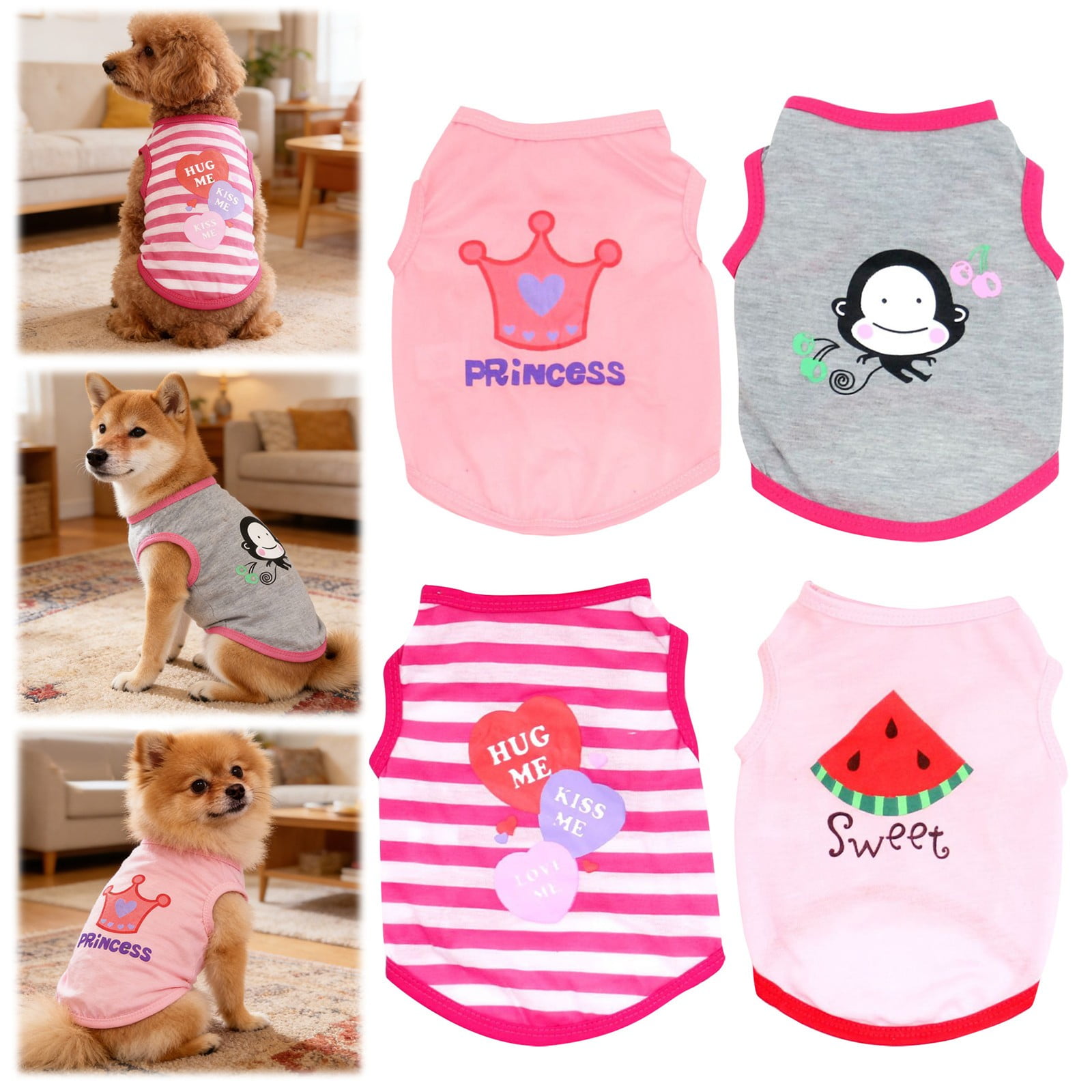 IUAMXWU 4-Pack Cute Print Dog Vest - Pink XS Breathable Cloth for Small Dogs