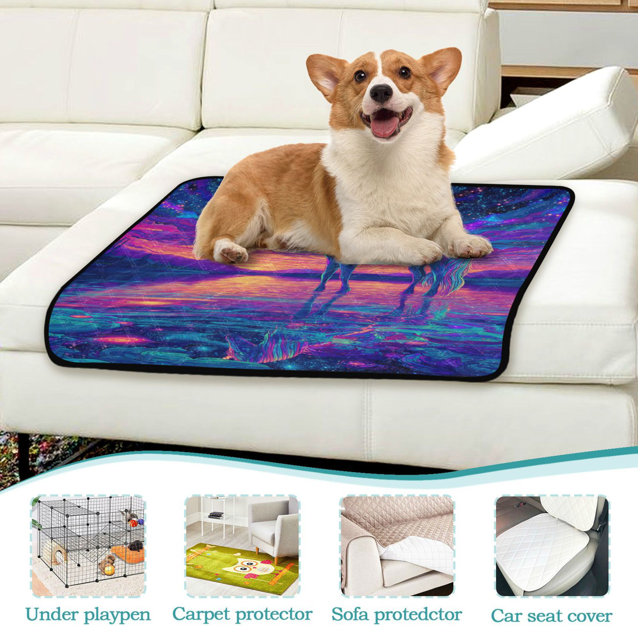 Qxltty Unicorn Horse Cat litter Pads Pet Set of 2 Diaper Mats Center Anti-leakage Layer Absorbent Soft and Comfortable