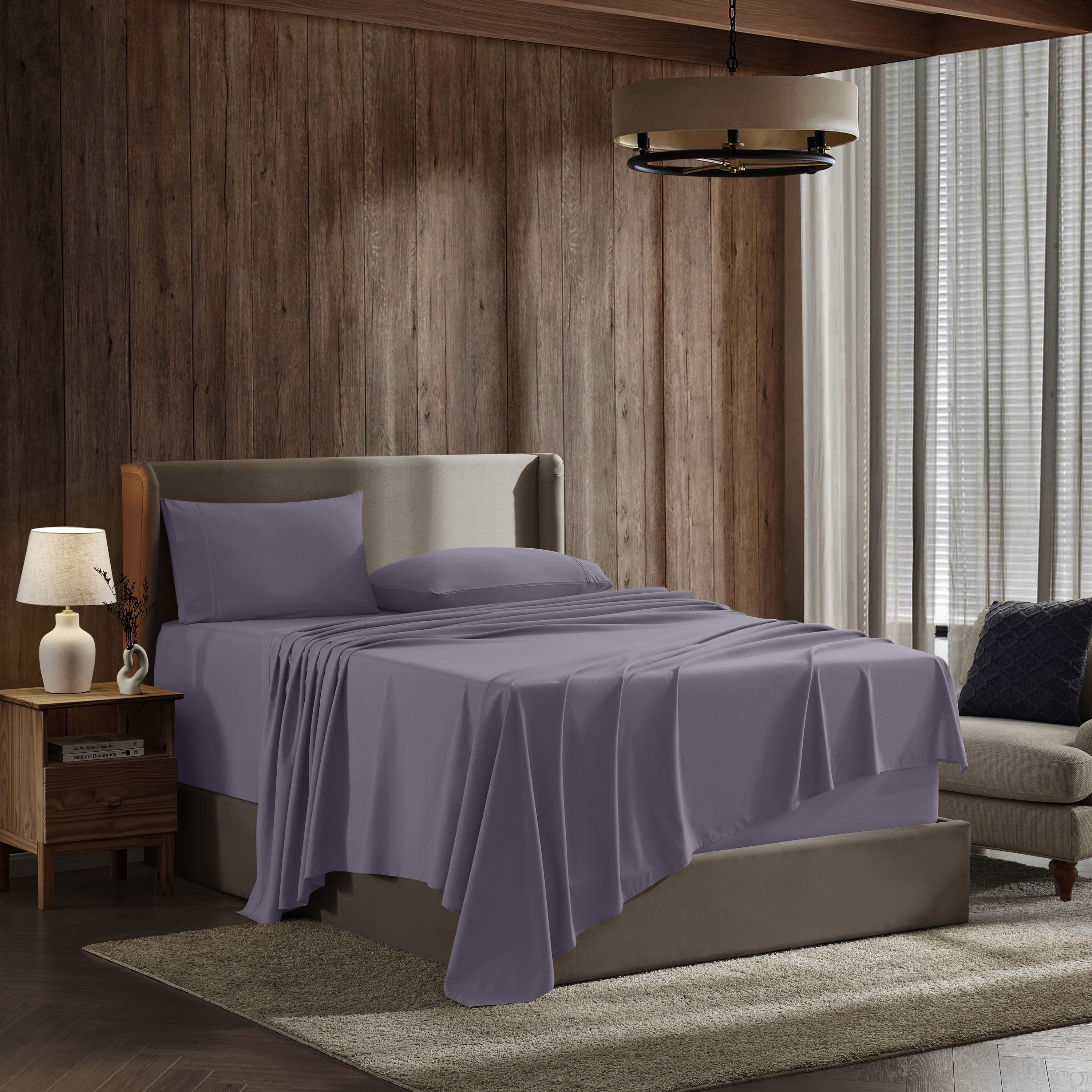 LammaLoe Extra Deep Pocket King Sheets Set, 4 Piece, Fits 18"-24" Mattress, Breathable & Extra Soft Bed Sheets, Grayish Purple