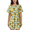 thumbnail image 1 of Balery White Blue Striped Sunflower Conjunto de Pijama para Mujer con Estampado, Dos Piezas de Manga Corta y Shorts, Ropa de Dormir Suave con Cuello Redondo y Bolsillos-Large, 1 of 6