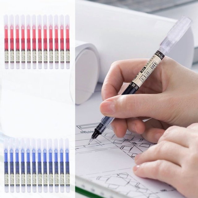 12 Bolígrafos Rollerball de Tinta de Gel Azul de Secado Rápido | 0,5 Mm | Material Escolar | Bolígrafo de Carbono | Venta Al Por Mayor 48 Ml