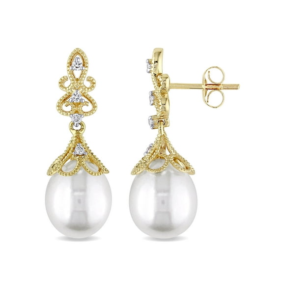 Everly Women's Cultured Pearl and Diamond 14k Yellow Gold Earrings