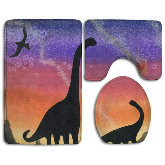 XDDJA Plesiosaur Sunset 3 Piece Bathroom Rugs Set Bath Rug Contour Mat and Toilet Lid Cover