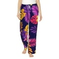 thumbnail image 2 of Goofa Purple Flower Printed Soft Pajama Pants for Women, Wide Leg Comfy Casual Lounge Yoga Pants-Large, 2 of 9