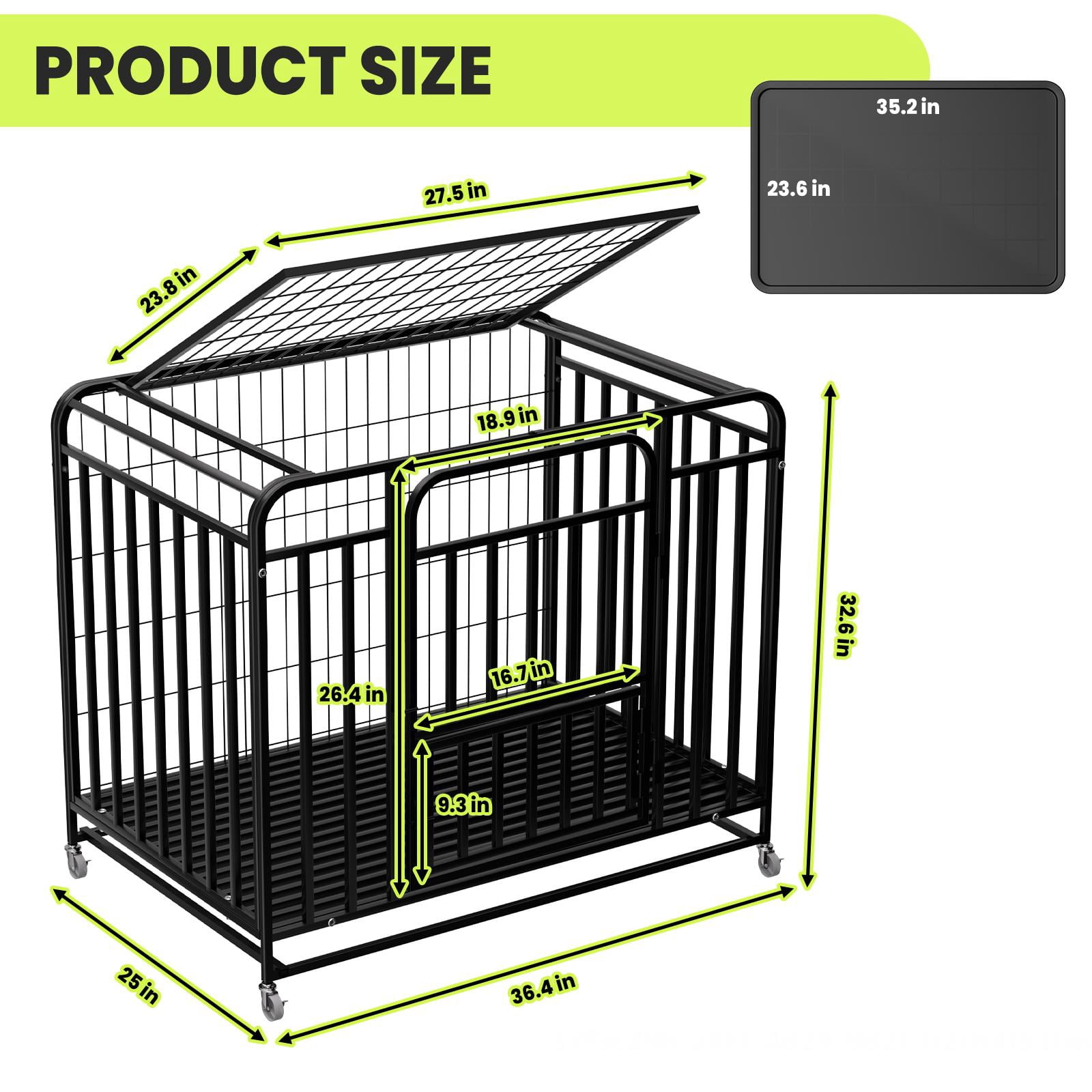 ZhuotongHeavy Duty Metal Dog Crate with Wheels, 36.4in, Lockable Top Door & Removable Tray, Indoor Outdoor Kennel for Small to Medium Dogs