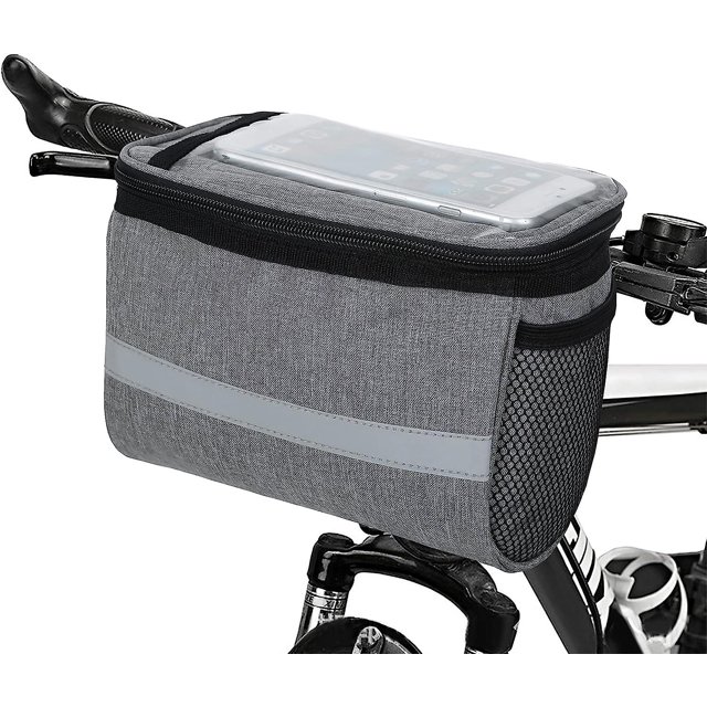 Bolsa para manillar de bicicleta, cesta impermeable para ciclismo con refrigeración por pantalla táctil, bolsa frontal para bicicleta con bolsa de malla (gris) Rojo Verde Cocina, Decoración y Otros