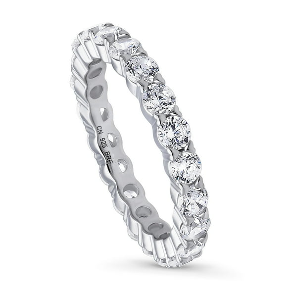 BERRICLE Sterling Silver Wedding Rings Pave Set Round Cut Cubic Zirconia CZ Eternity Ring for Women, Rhodium Plated Size 8