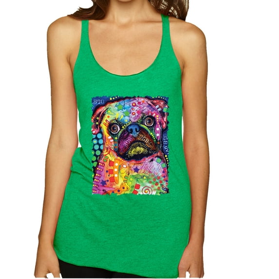 Wild Bobby, Funny Neon Pug | Dean Russo Art Animal Lover Tri-Blend Racerback Tank Top, Envy, Large