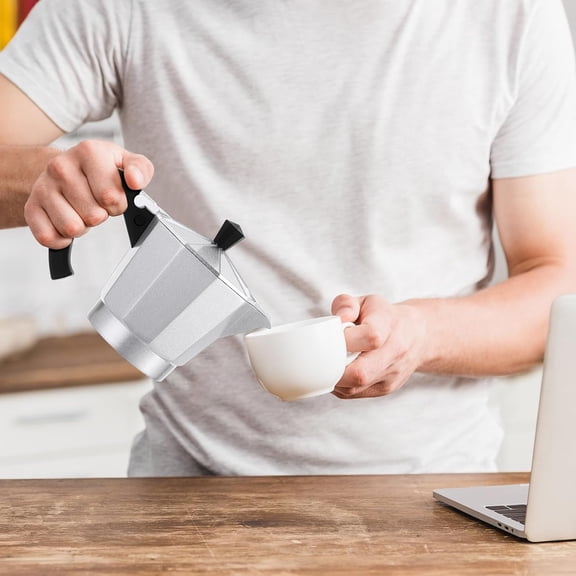 Coffee Pot 6 Cup Electric Espresso Coffee Maker Italian Moka Maker 300ml Portable Aluminum Espresso Machine Cafetera Moka Pot with Detachable Base, Gift for Home Travel(Aluminum Color)