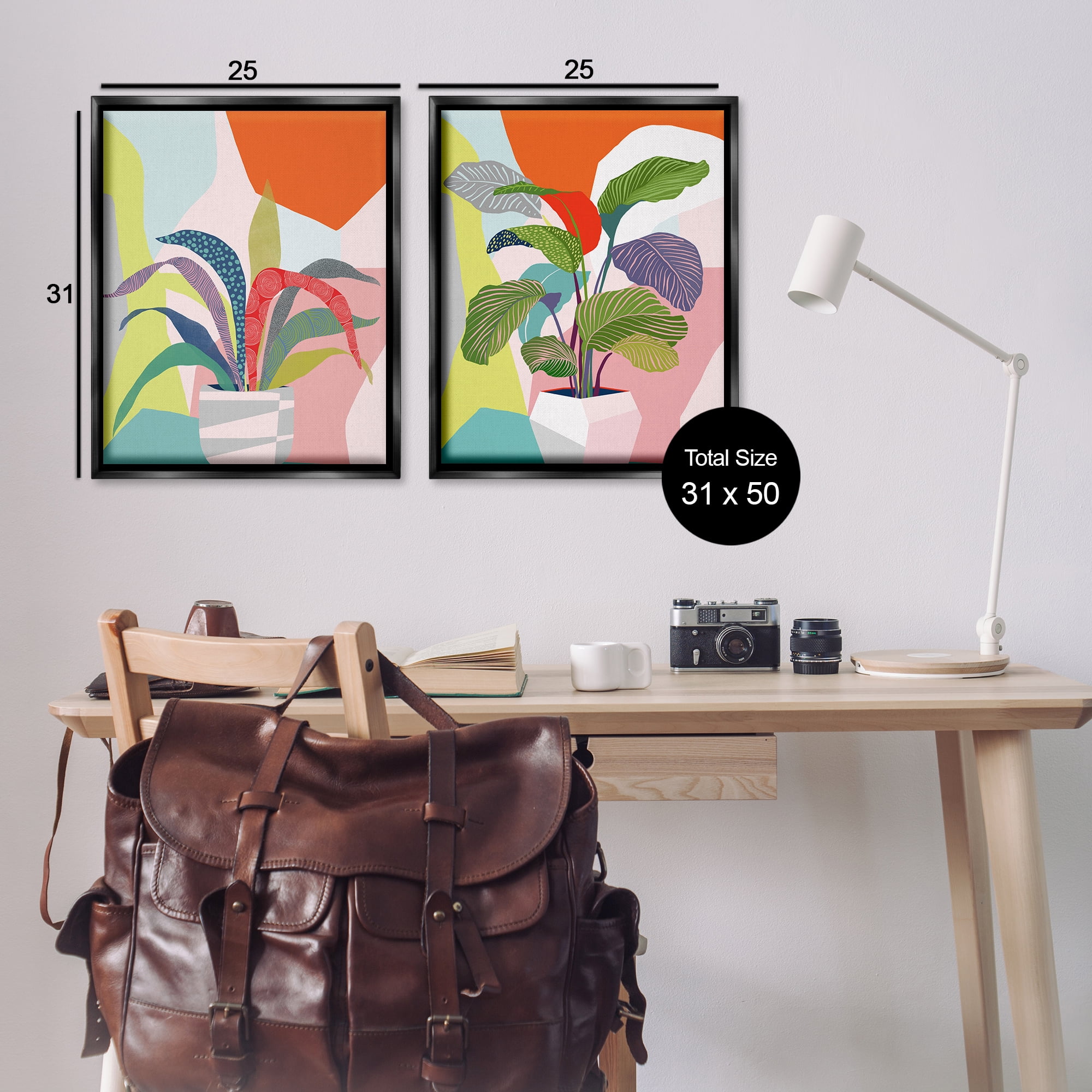 Stupell Industries Lively Patterned Plant Leaves Floral & Botanical Painting Black Floater Framed Canvas Art Print Wall Art, 31 x 25, Set of 2