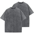 thumbnail image 2 of Mgmyaa 2-Pack Unisex Cotton Vintage Washed Short Sleeve T-Shirts - Crew Neck Comfortable Oversized Tops for Men and Women, 2 of 4