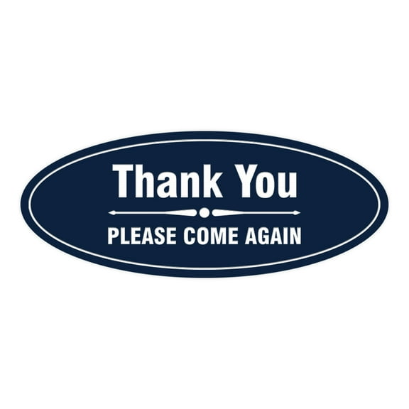 Signs ByLITA Oval thank you please come again with bar Sign (Navy Blue / White) - Small 2x5"
