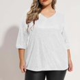 thumbnail image 4 of Kmdttou Up to 40% off! Women's Plus-Size V-neck Sequined 3/4t Sleeve Solid Color Casual Tops on Clearance!, 4 of 8