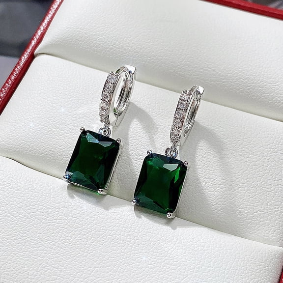 AEXTO Hoop Dangle Earrings 18K White Gold Plated Round Princess Halo Heart Rectangle Triangle Cut Clear Cubic Zirconia Drop Earrings for Women Hypoallergenic